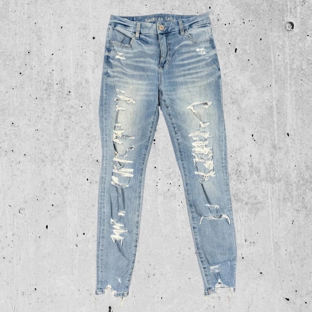 American Eagle Jeans Sz 4 Curvy Hi-Rise Jegging High Rise Distressed Dream Jean